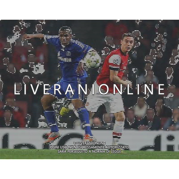 Schalke\'s Jefferson Farfan battles with Arsenal\'s Thomas Vermaelen Football - UEFA Champions League Group B - Arsenal v Schalke - Wednesday 24th October 2012 - Emirates Stadium - London © CameraSport - 43 Linden Ave. Countesthorpe. Leicester. England. LE8 5PG - Tel: +44 (0) 116 277 4147 - admin@camerasport.com - www.camerasport.com AG ALDO LIVERANI S A S ONLY ITALY