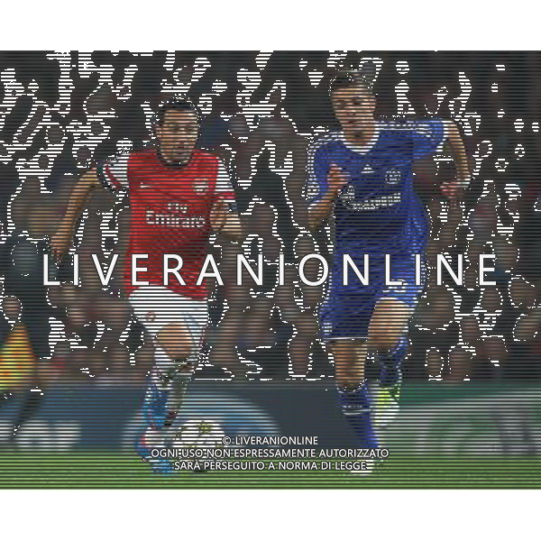 Arsenal\'s Santi Cazorla in action during todays match Schalke\'s Roman Neustadter Football - UEFA Champions League Group B - Arsenal v Schalke - Wednesday 24th October 2012 - Emirates Stadium - London © CameraSport - 43 Linden Ave. Countesthorpe. Leicester. England. LE8 5PG - Tel: +44 (0) 116 277 4147 - admin@camerasport.com - www.camerasport.com AG ALDO LIVERANI S A S ONLY ITALY