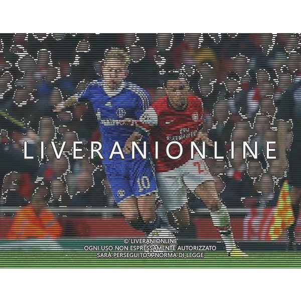 Arsenal\'s Francis Coquelin battles with Schalke\'s Lewis Holtby Football - UEFA Champions League Group B - Arsenal v Schalke - Wednesday 24th October 2012 - Emirates Stadium - London © CameraSport - 43 Linden Ave. Countesthorpe. Leicester. England. LE8 5PG - Tel: +44 (0) 116 277 4147 - admin@camerasport.com - www.camerasport.com AG ALDO LIVERANI S A S ONLY ITALY