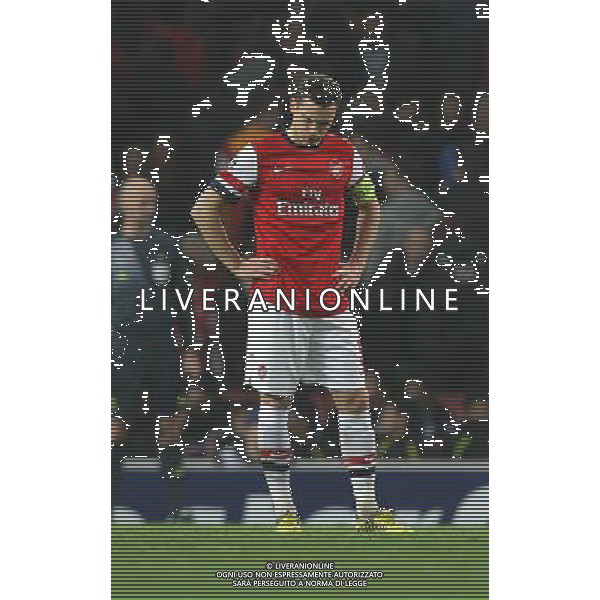 Arsenal\'s Thomas Vermaelen shows his dejection as Schalke take a 2-0 lead Football - UEFA Champions League Group B - Arsenal v Schalke - Wednesday 24th October 2012 - Emirates Stadium - London © CameraSport - 43 Linden Ave. Countesthorpe. Leicester. England. LE8 5PG - Tel: +44 (0) 116 277 4147 - admin@camerasport.com - www.camerasport.com AG ALDO LIVERANI S A S ONLY ITALY
