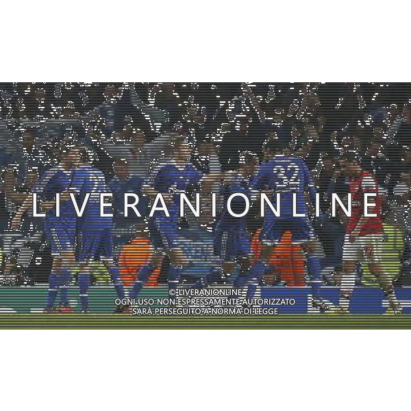 (121025) -- LONDON, Oct. 25, 2012() -- Klaas-Jan Huntelaar (1st, L) and Ibrahim Afellay (3rd, R) of Schalke 04 celebrate scoring with teammates during the UEFA Champions League Group B match between Arsenal and FC Schalke 04 at the Emirates Stadium in London, Britain on October 24, 2012. FC Schalke 04 won 2-0. (/Wang Lili) AG ALDO LIVERANI S A S ONLY ITALY