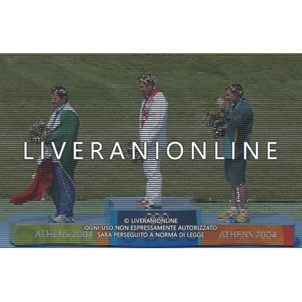 Atene 15-08-2004 Olimpiade 2004 shooting trap uomini nella foto pellielo giovanni, alexei alipov e Adam Vella ph marco luzzani/ag aldo liverani s.a.s.