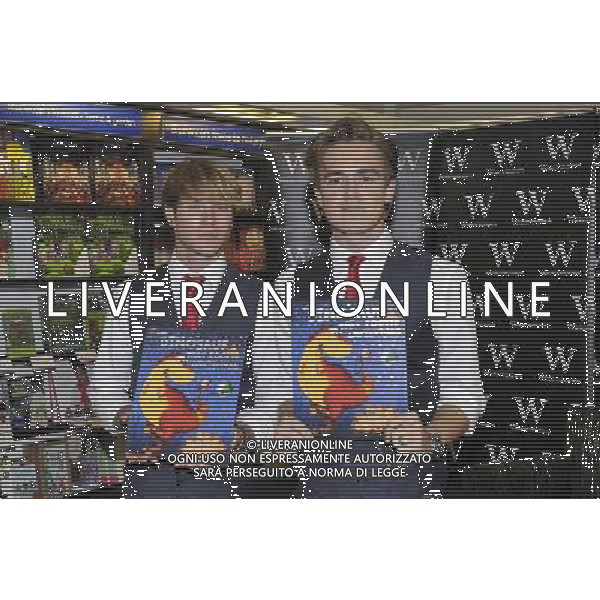 Tom Fletcher \' Dougie Poynter of McFly at a signing of their new children\'s book \'The Dinosaur That Pooped Christmas\' at Waterstones, Bluewater Shopping Centre, Greenhithe, Kent on Thursday 1 November 2012. /AGENZIA ALDO LIVERANI SAS/ITALY ONLY - EDITORIAL USE ONLY