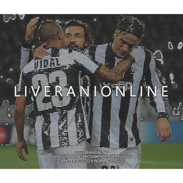 UEFA Champions League 2012/2013 Gruppo E Torino - 07.11.2012 Juventus-Nordsjaelland Nella Foto:vidal esulta con matri e pirlo /Ph.Vitez-Ag. Aldo Liverani