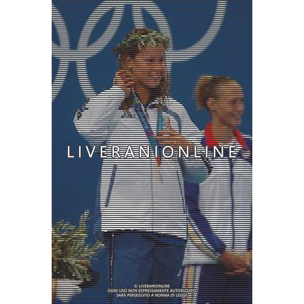 Atene 18-08-2004 Olimpiadi di Atene 2004 Nuoto 200m S.L. nella foto Pellegrini Federica sul podio ph marco luzzani/ag aldo liverani