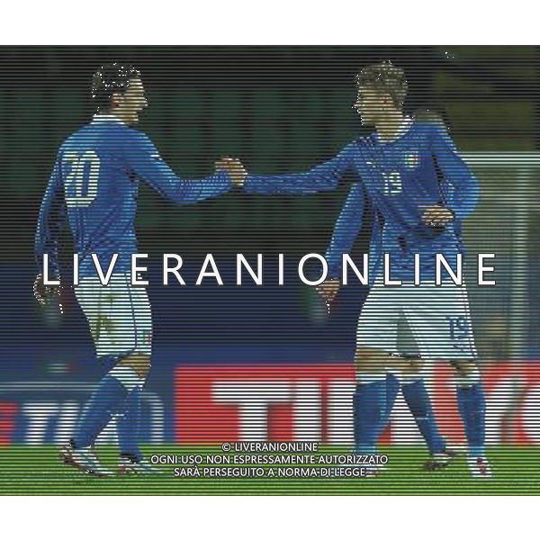 Amichevole Siena - 13.11.2012 Italia-Spagna U21 Nella Foto:longo esulta con gabbiadini /Ph.Vitez-Ag. Aldo Liverani