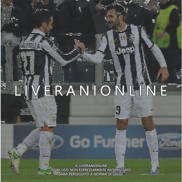 UEFA Champions League 2012/2013 Gruppo E Torino - 20.11.2012 Juventus-Chelsea Nella Foto:quagliarella esulta con vucinic /Ph.Vitez-Ag. Aldo Liverani