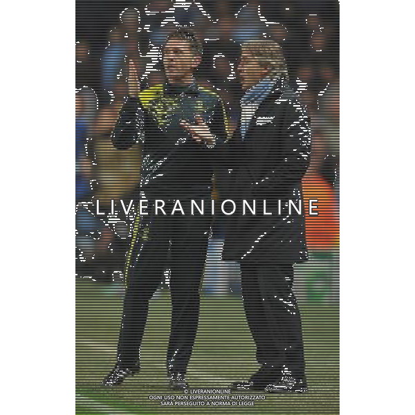 Manchester City\'s Manager Roberto Mancini argues with the 4th official..Football - UEFA Champions League Group D - Manchester City v Real Madrid - Wednesday 21st November 2012 - Etihad Stadium - Manchester.. AG ALDO LIVERANI S A S ONLY ITALY