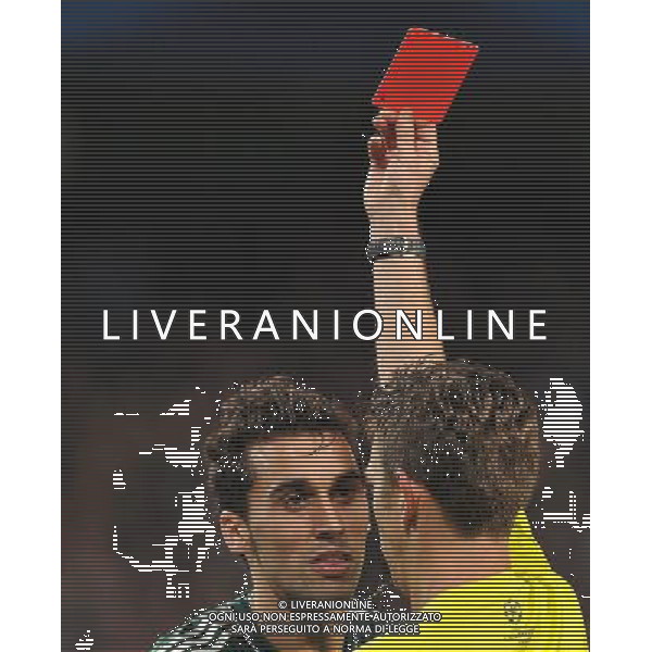 Real Madrid\'s Alvaro Arbeloa is red carded..Football - UEFA Champions League Group D - Manchester City v Real Madrid - Wednesday 21st November 2012 - Etihad Stadium - Manchester.. AG ALDO LIVERANI S A S ONLY ITALY