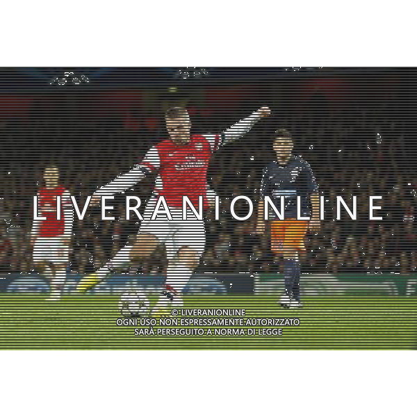 Arsenal\'s Lukas Podolski makes an attempt on goal..Football - UEFA Champions League Group B - Arsenal v Montpellier - Wednesday 21st November 2012 - Emirates Stadium - London.. AG ALDO LIVERANI S A S ONLY ITALY
