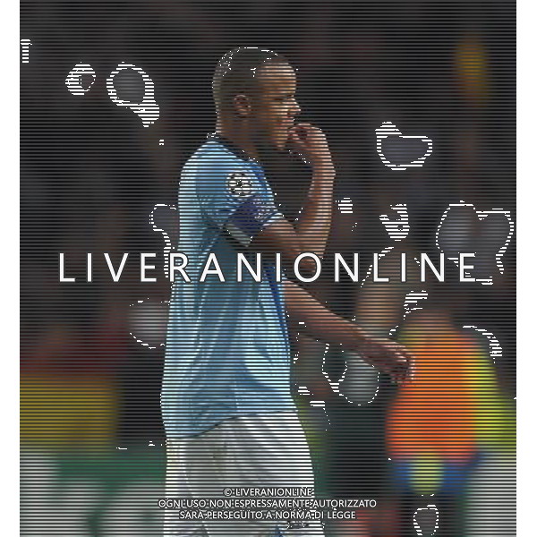 A Dejected Vincent Kompany walks off the pitch after the final whistle Manchester City 2012/13 Manchester City v Real Madrid (1-1) 21/11/12 UEFA Champions League Photo: Robin Parker Fotosports International AG ALDO LIVERANI S A S ONLY ITALY