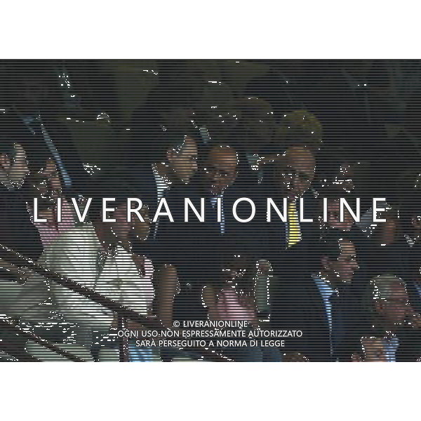 Milano Stadio di san Siro 21/08/2004 Milan - Lazio Supercoppa Italiana nella foto presidente lazio lotito con Silvio berlusconi e adriano galliani in tribuna foto filippo venezia/ag aldo liverani