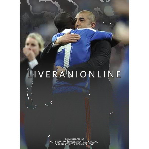 An Emotional Manager Roberto Di Matteo with Ramires after the final whistle Chelsea Champions League Final 2012 Bayern Munich Vs Chelsea (1-1) AET Chelsea Win on Penalties (4-3) 19/05/12 Champions League Final 2012 Photo: Robin Parker Fotosports International AG ALDO LIVERANI S A S ONLY ITALY