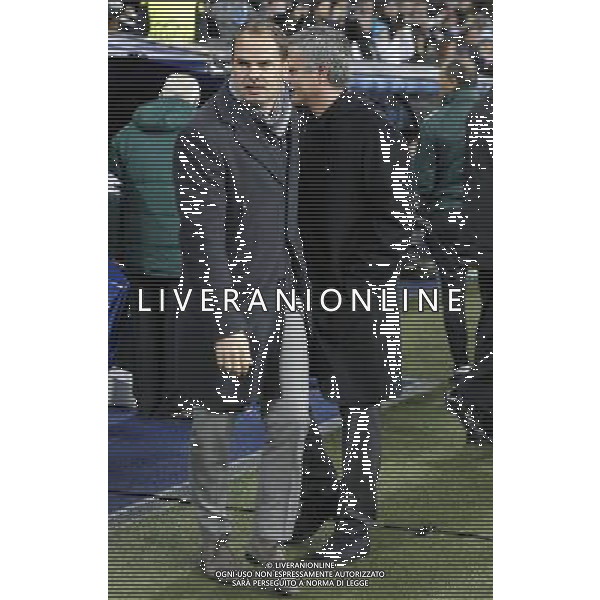 Real Madrid\'s coach Jose Mourinho and AFC Ajax\'s coach Frank de Boer during Champions League Match. December 04, 2012. Photo: Alvaro / ALFAQUI AG ALDO LIVERANI S A S ONLY ITALY