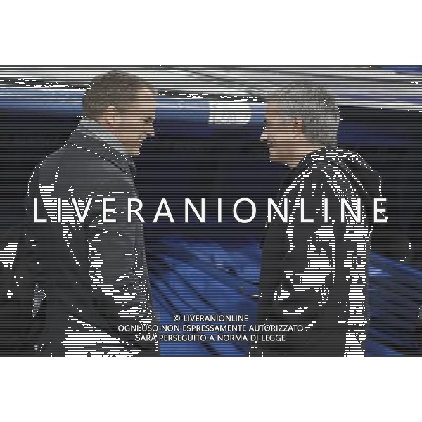 Real Madrid\'s coach Jose Mourinho and AFC Ajax\'s coach Frank de Boer during Champions League Match. December 04, 2012. Photo: Alvaro / ALFAQUI AG ALDO LIVERANI S A S ONLY ITALY