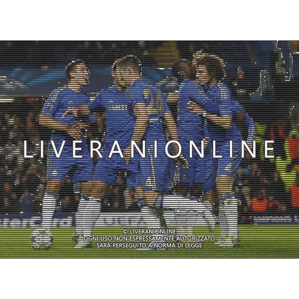 Chelsea\'s David Luiz celebrates scoring his sides first goal from a penalty kick 1-0 Football - UEFA Champions League Group E - Chelsea v Nordsj¾lland - Wednesday 5th December 2012 - Stamford Bridge - London © CameraSport - 43 Linden Ave. Countesthorpe. Leicester. England. LE8 5PG - Tel: +44 (0) 116 277 4147 - admin@camerasport.com - www.camerasport.com AG ALDO LIVERANI S A S ONLY ITALY