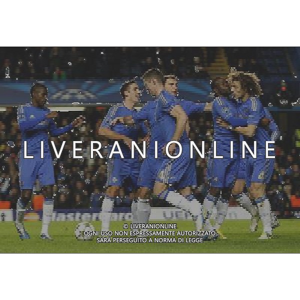 Chelsea\'s David Luiz celebrates scoring his sides first goal from a penalty kick 1-0 Football - UEFA Champions League Group E - Chelsea v Nordsj¾lland - Wednesday 5th December 2012 - Stamford Bridge - London © CameraSport - 43 Linden Ave. Countesthorpe. Leicester. England. LE8 5PG - Tel: +44 (0) 116 277 4147 - admin@camerasport.com - www.camerasport.com AG ALDO LIVERANI S A S ONLY ITALY