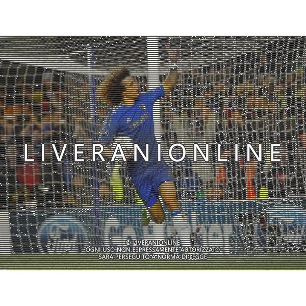 Chelsea\'s David Luiz celebrates scoring his sides first goal from a penalty kick 1-0 Football - UEFA Champions League Group E - Chelsea v Nordsj¾lland - Wednesday 5th December 2012 - Stamford Bridge - London © CameraSport - 43 Linden Ave. Countesthorpe. Leicester. England. LE8 5PG - Tel: +44 (0) 116 277 4147 - admin@camerasport.com - www.camerasport.com AG ALDO LIVERANI S A S ONLY ITALY