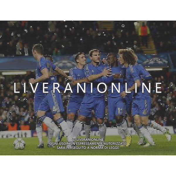 Chelsea\'s David Luiz celebrates scoring his sides first goal from a penalty kick 1-0 Football - UEFA Champions League Group E - Chelsea v Nordsj¾lland - Wednesday 5th December 2012 - Stamford Bridge - London © CameraSport - 43 Linden Ave. Countesthorpe. Leicester. England. LE8 5PG - Tel: +44 (0) 116 277 4147 - admin@camerasport.com - www.camerasport.com AG ALDO LIVERANI S A S ONLY ITALY
