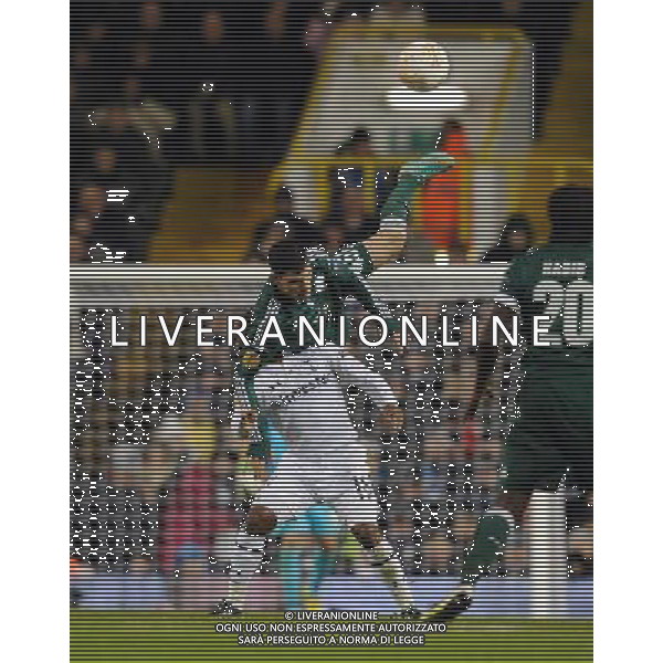 Jermain Defoe is challenged by Kostas Triantafyllopoulos Tottenham Hotspur 2012/13 Tottenham Hotspur V Panathinaikos (3-1) 06/12/12 UEFA Europa League Photo: Robin Parker Fotosports International AG ALDO LIVERANI S A S ONLY ITALY