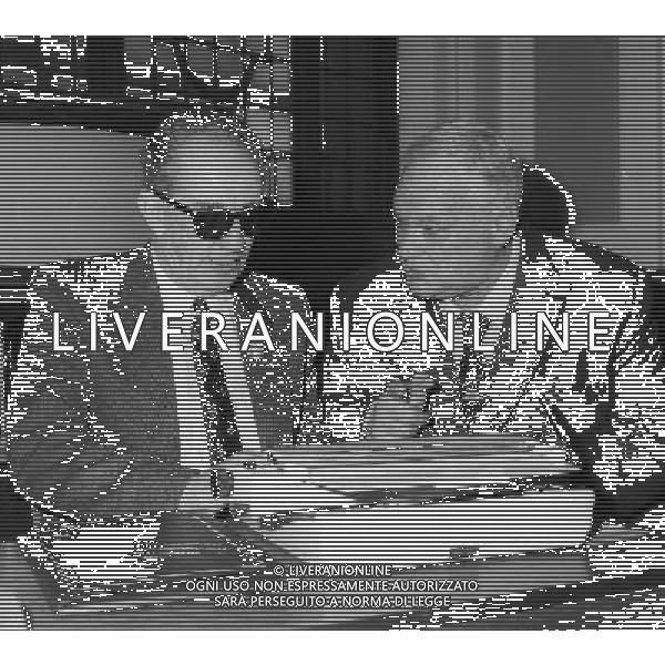 Sir Patrick Moore (right) British Astronomer and Broadcaster. Seen being shown a new invention, the \'Moonwriting Typewriter\' by a blind gentleman. Date: 05.02.1986. Ref: PRPS513030 COMPULSORY CREDIT: UPPA / Photoshot ©PHOTOSHOT/Agenzia Aldo Liverani Sas - ITALY ONLY - EDITORIAL USE ONLY