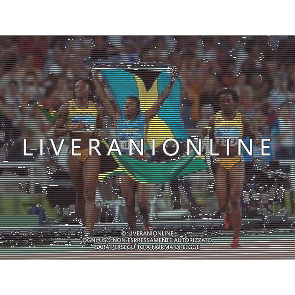 Olimpiadi Atene 25/08/2004 atletica finale 200m donne nella foto bailey aleen, ferguson debbie (bronzo) e veronica campbell (medaglia d\'oro) foto marco luzzani/agenzia aldo liverani