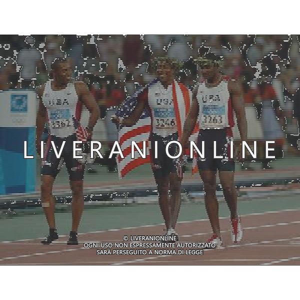 ATENE (GRECIA) 26/08/2004 OLIMPIADI ATENE 2004 NELLA FOTO: WILLIAMS BERNARD (3362) CRAWFORD SHAWN (3246) GATLIN JUSTIN (3263) PH MARCO LUZZANI/AG ALDO LIVERANI