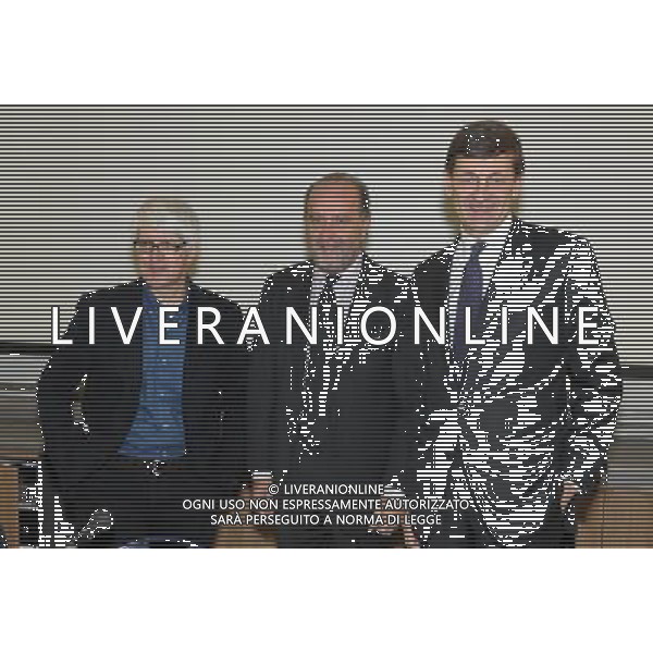 MILANO 20/12/2012 UNIVERSITA\' BOCCONI, VIA SARFATTI PRESENTAZIONE DEL LIBRO DI BEPPE SEVERGNINI: \'QUANDO IL GIOCO SI FA DURO, GLI ITALIANI COMINCOIANO A GIOCARE\' NELLA FOTO BEPPE SEVERGNINI, SEVERINOO SALVEMINI E VITTORIO COLAO FOTO ROMANO/AG ALDO LIVERANI