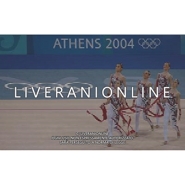 Olimpiadi di Atene 28/08/2004 ginnastica ritmica nella foto le ragazze italiane medaglia d\'argento foto marco luzzani/agenzia aldo liverani