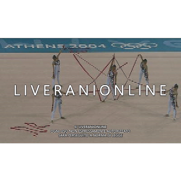 Olimpiadi di Atene 28/08/2004 ginnastica ritmica nella foto le ragazze italiane medaglia d\'argento foto marco luzzani/agenzia aldo liverani