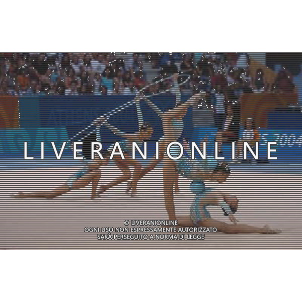 Olimpiadi di Atene 28/08/2004 ginnastica ritmica nella foto le ragazze italiane medaglia d\'argento foto marco luzzani/agenzia aldo liverani