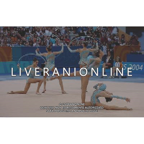 Olimpiadi di Atene 28/08/2004 ginnastica ritmica nella foto le ragazze italiane medaglia d\'argento foto marco luzzani/agenzia aldo liverani