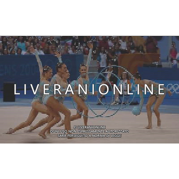 Olimpiadi di Atene 28/08/2004 ginnastica ritmica nella foto le ragazze italiane medaglia d\'argento foto marco luzzani/agenzia aldo liverani