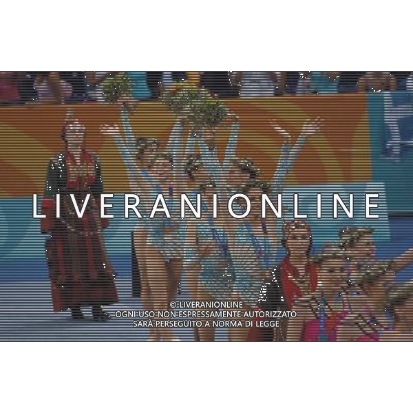 Olimpiadi di Atene 28/08/2004 ginnastica ritmica nella foto le ragazze italiane medaglia d\'argento foto marco luzzani/agenzia aldo liverani