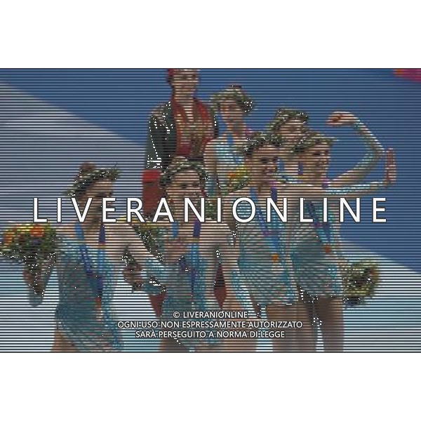 Olimpiadi di Atene 28/08/2004 ginnastica ritmica nella foto le ragazze italiane medaglia d\'argento foto marco luzzani/agenzia aldo liverani