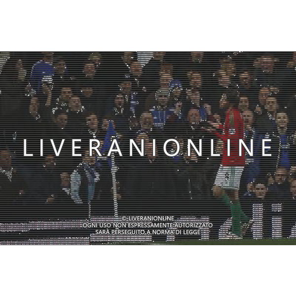 (130110) -- LONDON, Jan. 10, 2013 () -- Michu of Swansea reacts towards Chelsea fans after scoring during the English League Cup (Capital One Cup) semifinal first leg between Chelsea and Swansea at Stamford Bridge in London, Britain, on Jan. 9, 2013. Chelsea lost 0-2. (/Wang Lili) FOR EDITORIAL USE ONLY. NOT FOR SALE FOR MARKETING OR ADVERTISING CAMPAIGNS. NO USE WITH UNAUTHORIZED AUDIO, VIDEO, DATA, FIXTURE LISTS, CLUB/LEAGUE LOGOS OR \'LIVE\' SERVICES. ONLINE IN-MATCH USE LIMITED TO 45 IMAGES, NO VIDEO EMULATION. NO USE IN BETTING, GAMES OR SINGLE CLUB/LEAGUE/PLAYER PUBLICATIONS. AG ALDO LIVERANI S A S ONLY ITALY