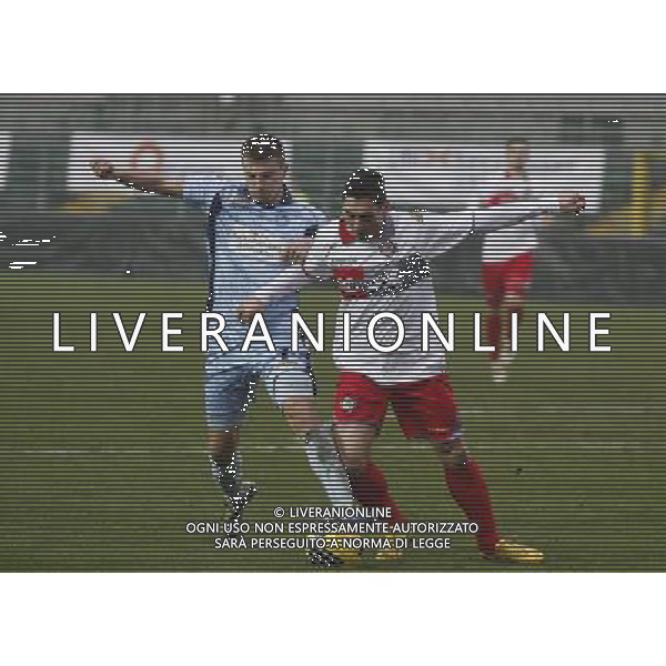 BERGAMO 13 GENNAIO 2013, NELLA FOTO CONTRASTO TRA MICHAEL GIRASOLE A SINISTRA E GAETANO CARIDI A DESTRA DELLA FOTO ,ph.moro/ALDO LIVERANI ALBINOLEFFE - CREMONESE CAMPIONATO CALCIO SERIE BWIN 13/01/2013