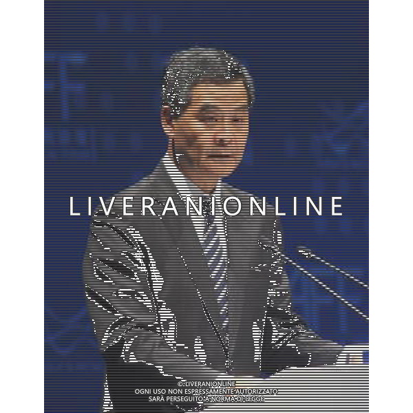 (130114) -- HONG KONG, Jan. 14, 2013 () -- Hong Kong Chief Executive Leung Chun-Ying speaks during the opening ceremony of Asian Financial Forum in Hong Kong, south China, Jan. 14, 2013. (/Wong Pun Keung) (lfj) ©photoshot/AGENZIA ALDO LIVERANI SAS - ITALY ONLY - Forum finanziario asiatico di Hong Kong, Cina del sud , 14 gennaio 2013.