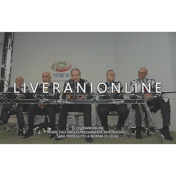 MILANO 18/1/2013 VIA ROSELLINI, 4 ELEZIONE DEL PRESIDENTE DELLA LEGA CALCIO SERIE A NELLA FOTOAURELIO DE LAURENTIIS, ADRIANO GALLIANI, MAURIZIO BERETTA, CLAUDIO LOTITO E MARCO BRUNELLI FOTO ROMANO/AG ALDO LIVERANI