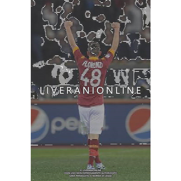 Roma - 23/01/2013 - Stadio Olimpico - TIM CUP 2012-2013 - semifinale andata - Roma vs Inter - nella foto: Alessandro Florenzi esulta dopo il gol å© Fabrizio Corradetti - Ag. Aldo Liverani sas