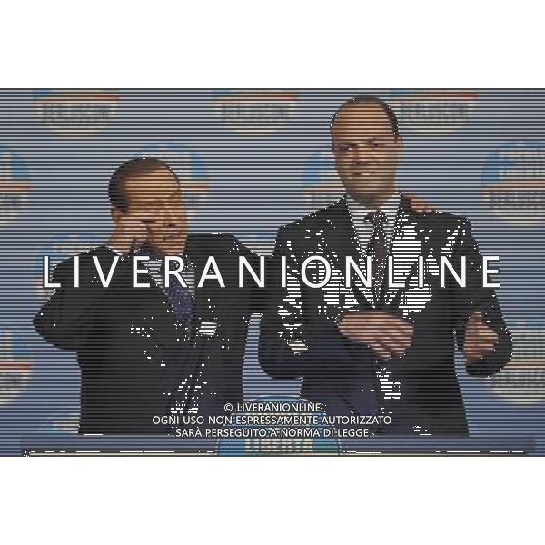Il presidente Silvio Berlusconi e il segretario politico Angelino Alfano incontrano tutti i candidati del Popolo della Liberta\' alle prossime elezioni politiche presso la Sala Capranica a Roma, 25 gennaio 2013 ©Corradetti/AGENZIA ALDO LIVERANI SAS