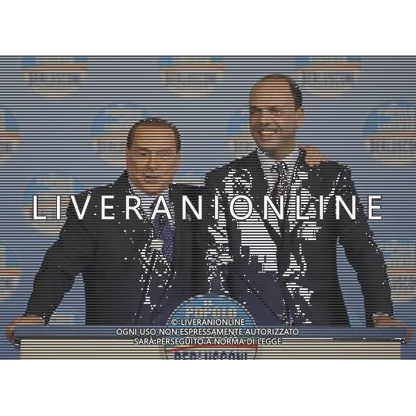 Il presidente Silvio Berlusconi e il segretario politico Angelino Alfano incontrano tutti i candidati del Popolo della Liberta\' alle prossime elezioni politiche presso la Sala Capranica a Roma, 25 gennaio 2013 ©Corradetti/AGENZIA ALDO LIVERANI SAS