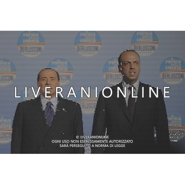 Il presidente Silvio Berlusconi e il segretario politico Angelino Alfano incontrano tutti i candidati del Popolo della Liberta\' alle prossime elezioni politiche presso la Sala Capranica a Roma, 25 gennaio 2013 ©Corradetti/AGENZIA ALDO LIVERANI SAS