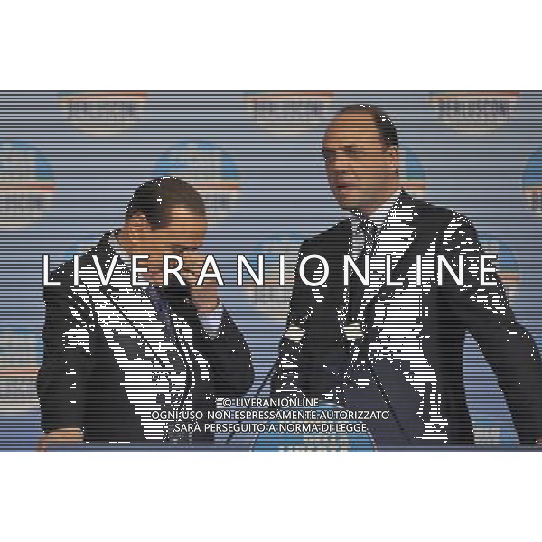Il presidente Silvio Berlusconi e il segretario politico Angelino Alfano incontrano tutti i candidati del Popolo della Liberta\' alle prossime elezioni politiche presso la Sala Capranica a Roma, 25 gennaio 2013 ©Corradetti/AGENZIA ALDO LIVERANI SAS