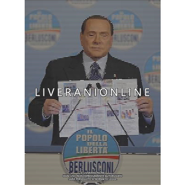Il presidente Silvio Berlusconi e il segretario politico Angelino Alfano incontrano tutti i candidati del Popolo della Liberta\' alle prossime elezioni politiche presso la Sala Capranica a Roma, 25 gennaio 2013 ©Corradetti/AGENZIA ALDO LIVERANI SAS