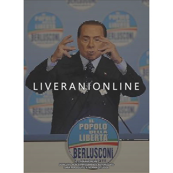 Il presidente Silvio Berlusconi e il segretario politico Angelino Alfano incontrano tutti i candidati del Popolo della Liberta\' alle prossime elezioni politiche presso la Sala Capranica a Roma, 25 gennaio 2013 ©Corradetti/AGENZIA ALDO LIVERANI SAS