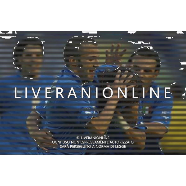Helsinki 11/06/2003 finlandia - italia qualificazioni europei nella foto ALESSANDRO DEL PIERO E FRANCESCO TOTTI ESULTANTI foto nando vescusio/agenzia aldo liverani