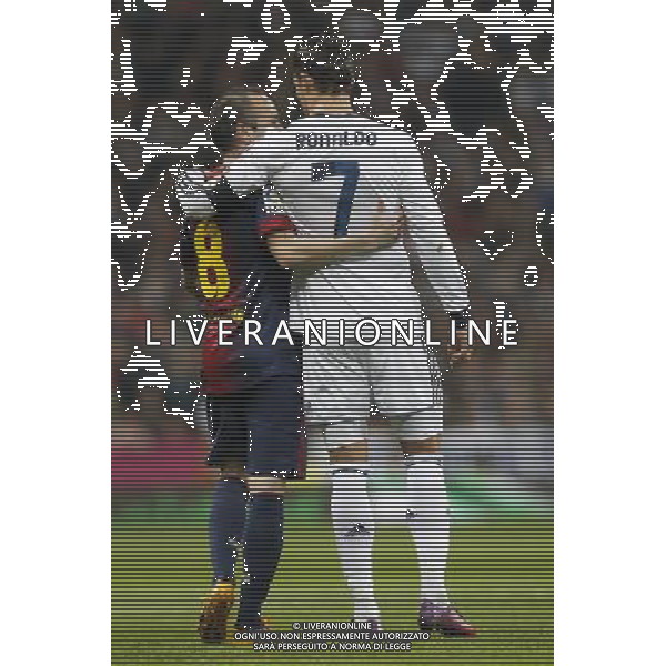 Real Madrid\'s Cristiano Ronaldo and FC Barcelona\'s Andres Iniesta during spanish Kings Cup match on January 30th 2013. Photo: Cid-Fuentes Cebolla / ALFAQUI AG ALDO LIVERANI S A S ONLY ITALY