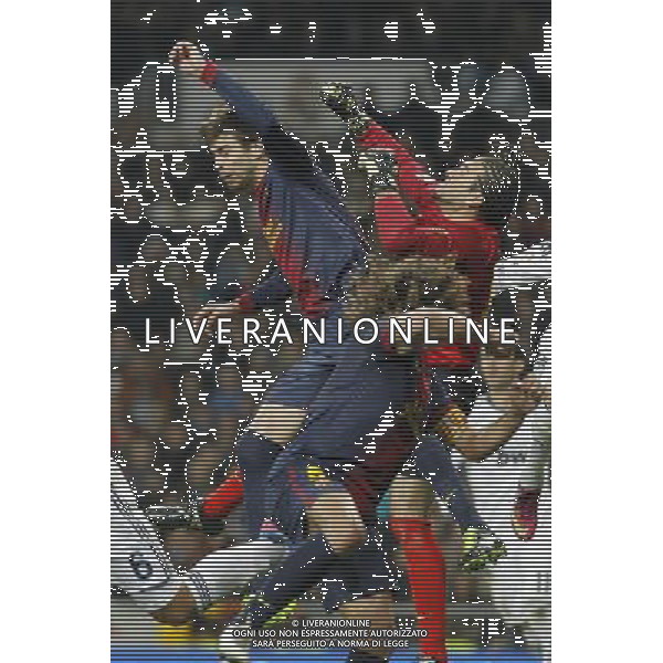 FC Barcelona\'s Gerard Pique, Carles Puyol and Jose Manuel Pinto during spanish Kings Cup match on January 30th 2013. Photo: Cid-Fuentes Cebolla / ALFAQUI AG ALDO LIVERANI S A S ONLY ITALY