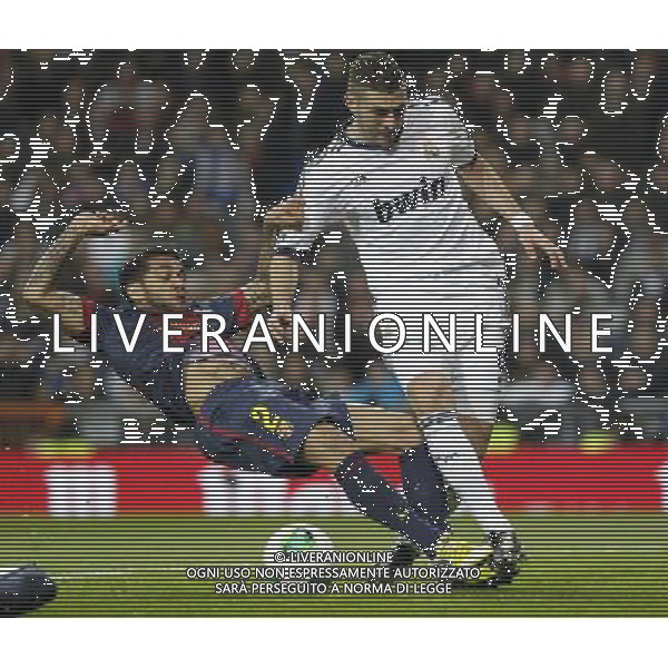 Real Madrid\'s Karim Benzema and FC Barcelona\'s Daniel Alves during spanish Kings Cup match on January 30th 2013. Photo: Cid-Fuentes Cebolla / ALFAQUI AG ALDO LIVERANI S A S ONLY ITALY